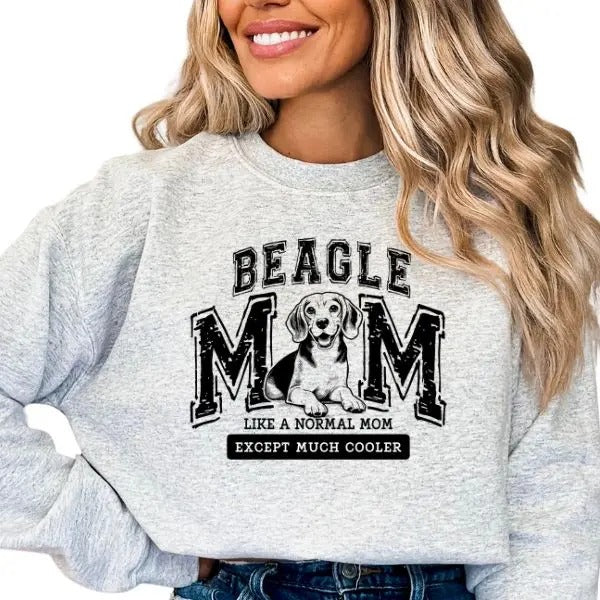 Casual Beagle Mom Sweatshirt, Dog Lover Pullover Crewneck Sweatshirt, Comfortable Long Sleeve Beagle Mom Sweatshirt, Dog Mama Sweatshirt, Pet Tee, Dog Lover Gifts for Women, Beagle Dog Sweatshirt