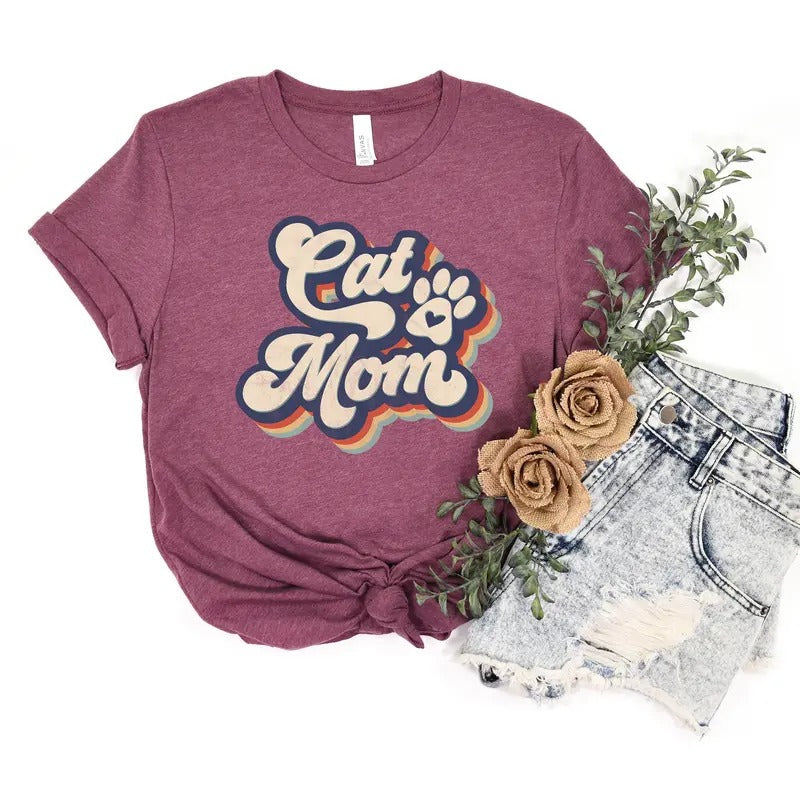 Cat And Mom Shirt Mom Shirt Cat Lover Shirt Cat Mom Shirt Cat Paws Shirt Mothers Day Shirt Retro Cat And Mom Shirt Gift For Pet Mom TK43GN