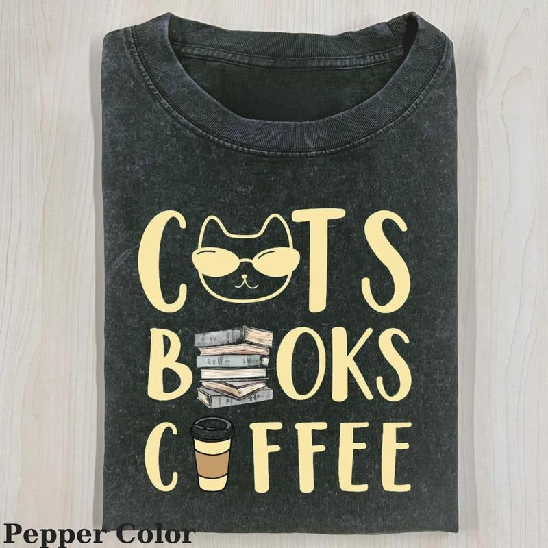 Cat Books And Coffee Shirt, Cute Cat Shirt, Meme Cat Shirt, Vintage 90s Style Tee, Graphic Shirt, Unisex Apparel
