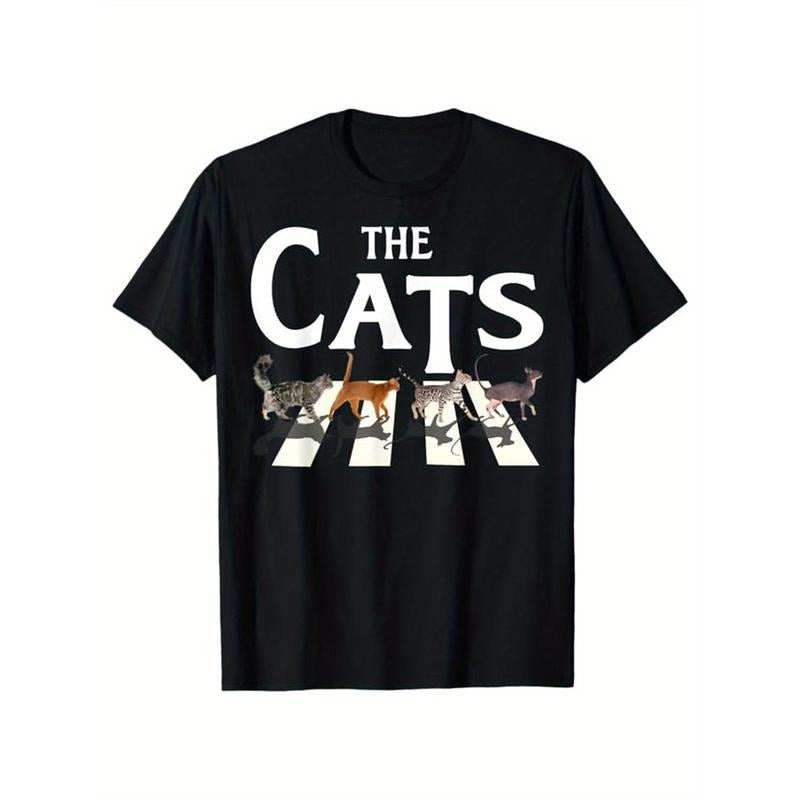 Cat Print men's cotton T-shirt, Graphic T-shirt Men's outdoor wear, Men's clothing, casual short-sleeved crew neck T-shirt, soft and comfortable top Made in USA