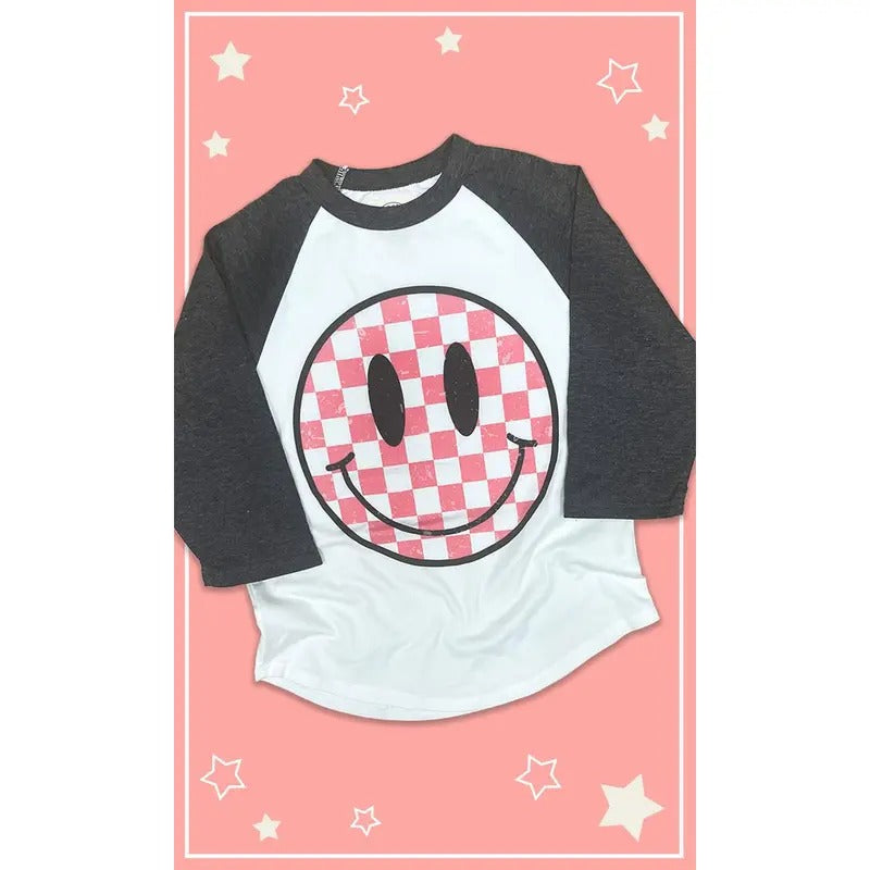 Checkerboard Smiley Youth Graphic Raglan