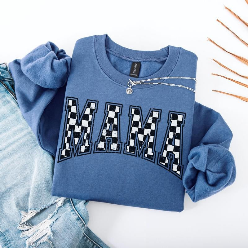 Checkered Mama Sweatshirt Cute Retro Mom Crewneck New Mom Gift Pregnancy Announcement Mothers Day Gift Trendy Vintage Mom Sweater T-shirt, sweater and Hoodie