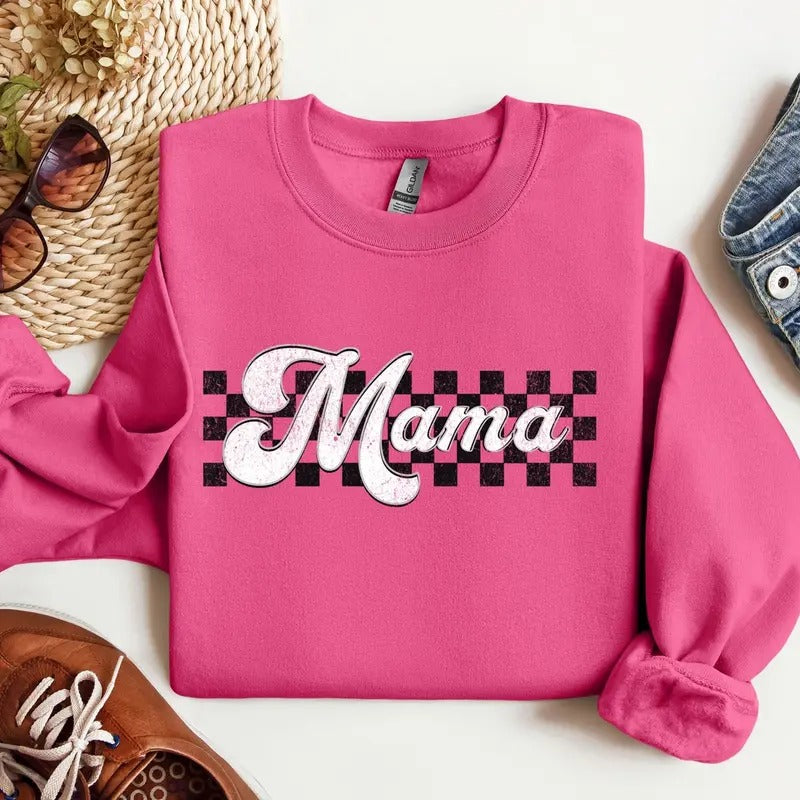 Checkered Mama sweatshirt, Retro Mama sweatshirt, Mothers Day Gift