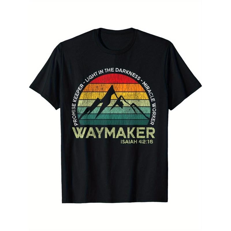 Christian Faith Graphic T-Shirt - Black Cotton Tee for Men with Vintage Waymaker, Promise Keeper, Miracle Worker Design Made in USA