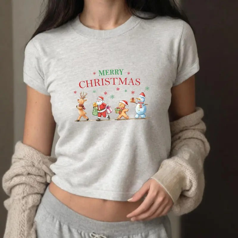 Christmas Baby Tee for Women - Retro and Funny Christmas Shirt - Comfort, Casual Cotton Top