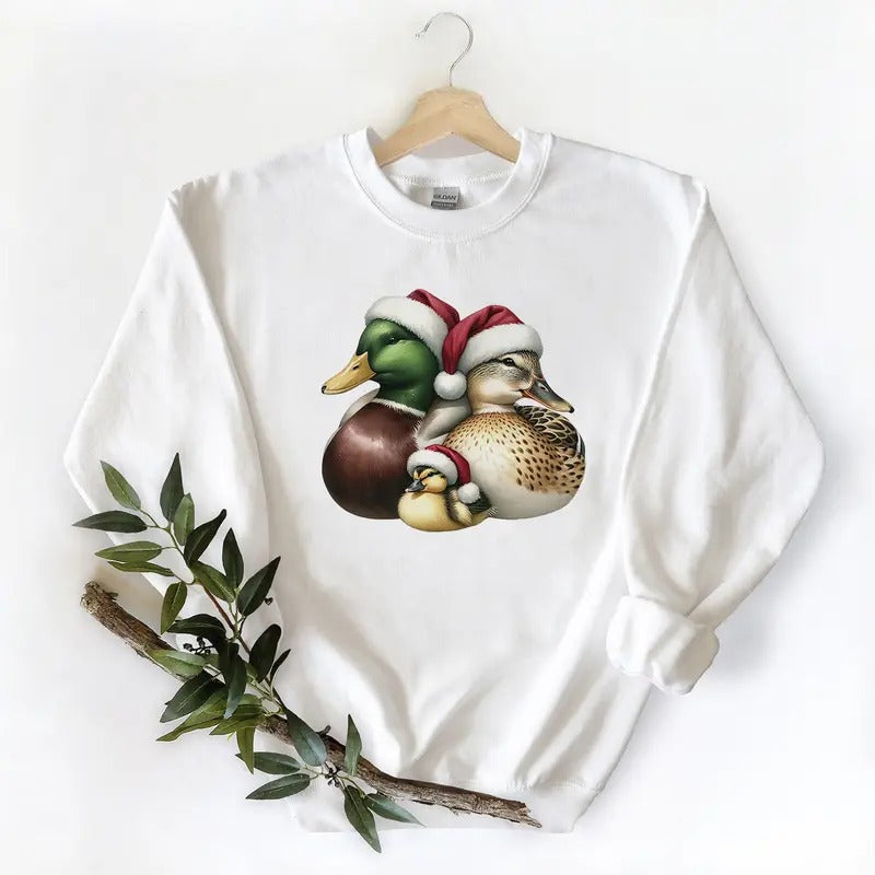 Christmas Duck Family, cute Unisex Tshirt Sweatshirt Hoodie, Mallard duck lovers Cotton