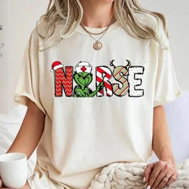 Christmas Nurse T-Shirt, Nurse Cute Gift Sweatshirt, Christmas Gift Shirt, Boujee Grin Shirt,Unisex shirt Top Underwear Streetwear Tropical Womenswear Lady