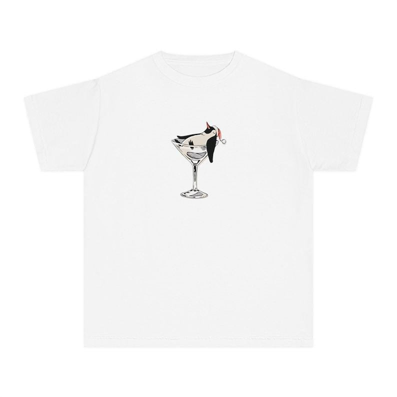 Christmas Penguin Cocktail Baby Tee, Holiday Season Outfit, Cute Y2K Retro Style, Women's Fitted Tee, Coquette Graphic, 90s Style Tshirt