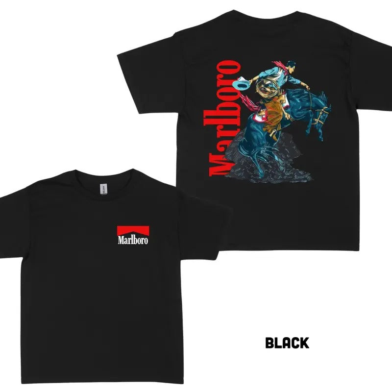 Classic Western Rodeo Featuring Bold Cowboy T-shirt, Marlboro Cowboy T-shirt, Graphic Tees, Menswear, Unisex Cotton, Classic Tops Classic
