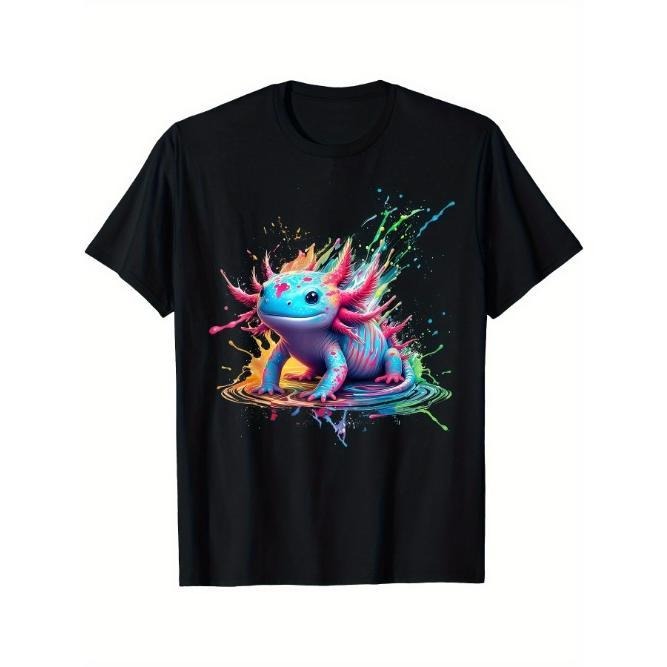 Colorful Kawaii Art Axolotls Of The World Axolotl Animals T-Shirt, Men's T-Shirt Made in USA Cotton Casual Comfortable Round Neck