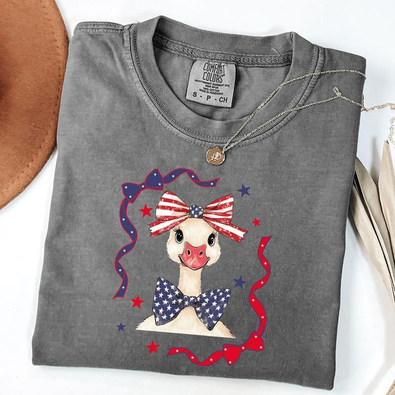 Comfort Colors 4th of July Goose Shirt, America Coquette Shirt, Fourth of July Bows T-Shirt, Patriotic Bows, Independence Day Shirt, Unisex T-Shirt