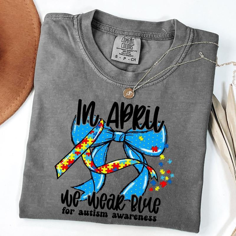 Comfort Colors Autism Awareness Bow Shirt, In April We Wear Blue Shirt, Special Education Shirt, Unisex T-Shirt