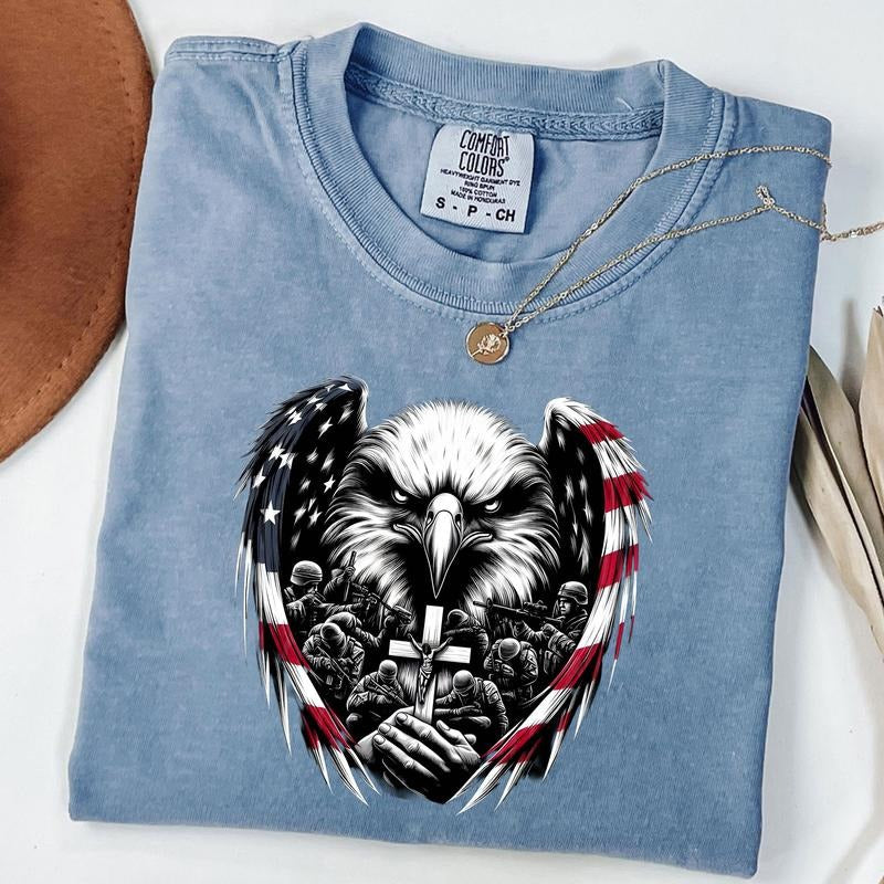 Comfort Colors Eagle American Flag Shirt, USA Patriotic Shirt, Eagle Through Flag T-Shirt, Memorial Day Shirt, Unisex T-Shirt