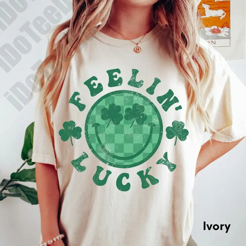 Comfort Colors Feeling Lucky Shirtretro St Patty's Day Shirtst Patricks Day Shirtdistressed Shirtlucky Clover Shirt