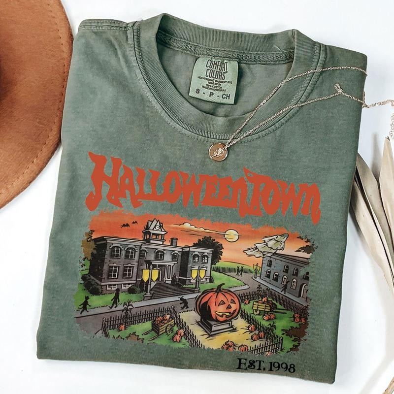 Comfort Colors Halloweentown Est 1998 Sweatshirt, Retro University Fall Halloween Crewneck, Unisex T-Shirt