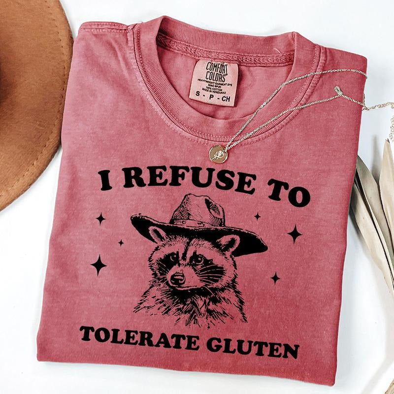 Comfort Colors I Refuse To Tolerate Gluten Shirt, Funny Gluten Intolerance Shirt, 90s Retro Graphic Tee, Raccoon Meme Shirt, Unisex T-Shirt