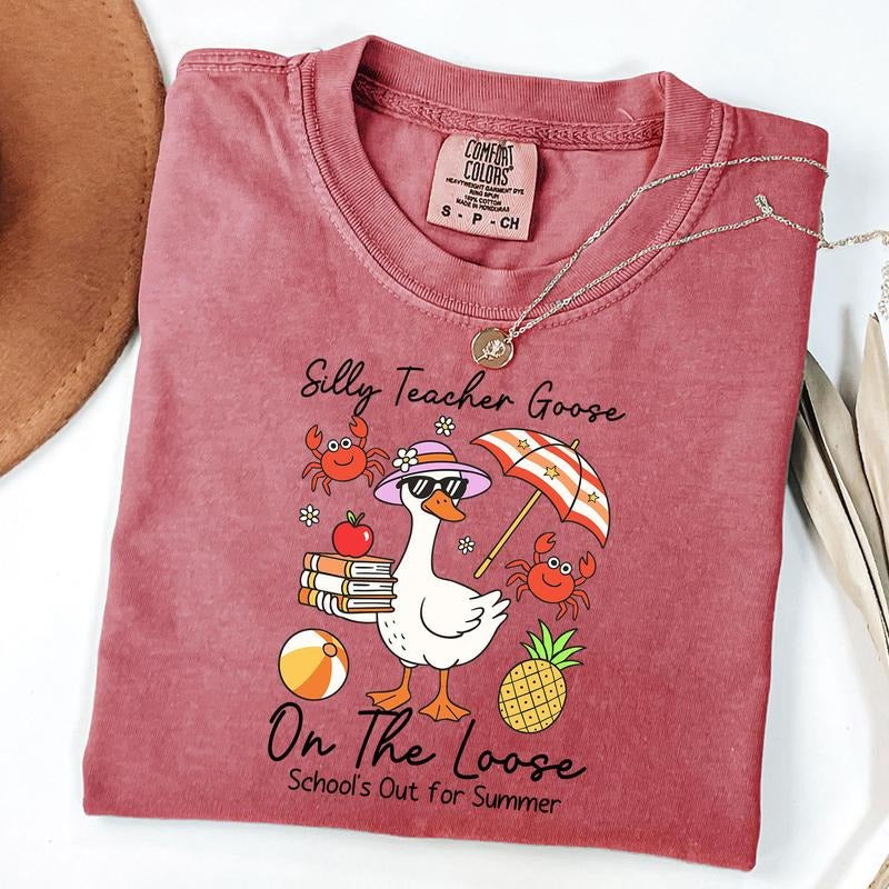 Comfort Colors Last Day of School Teacher Goose Shirt, Schools Out For Summer Silly Goose Teacher T-Shirt, End of Year Teacher T-Shirt, Unisex T-Shirt
