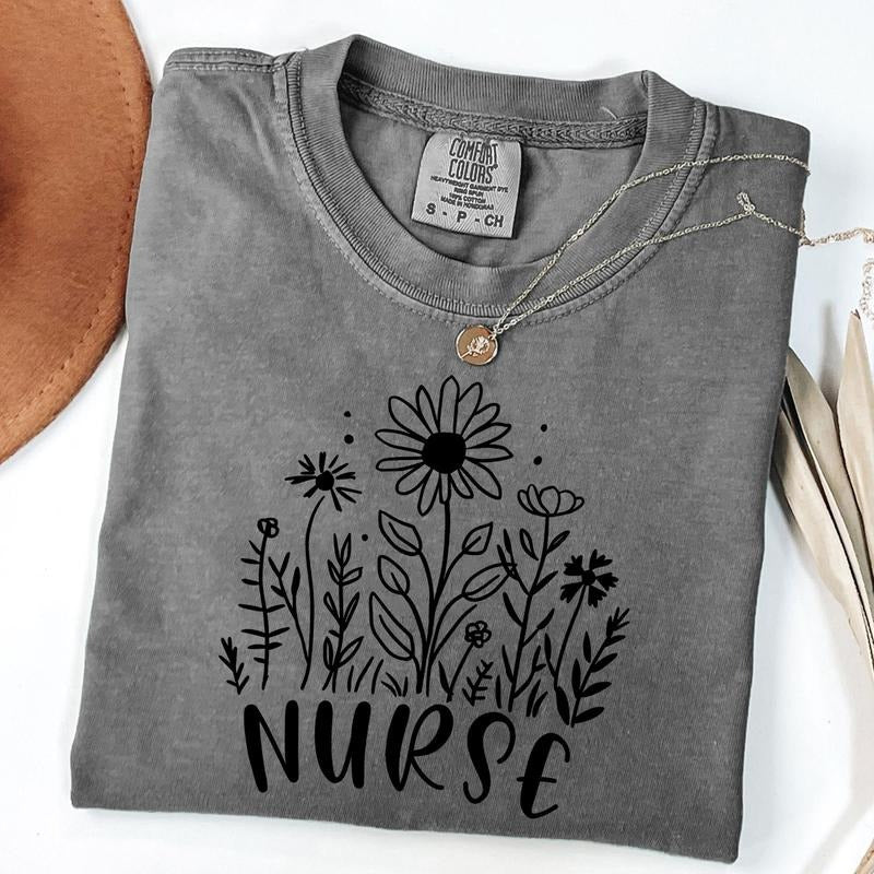 Comfort Colors Nurse Wildflowers Shirt, Floral Nurse Shirt, Wild Flowers Shirt, Nurse Daisy T-Shirt, Unisex T-Shirt