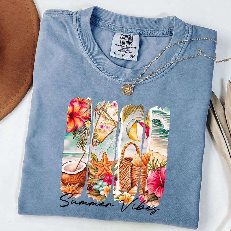 Comfort Colors Summer Vibes Shirt, Retro Summer Shirt, Hello Summer Shirt, Unisex T-Shirt