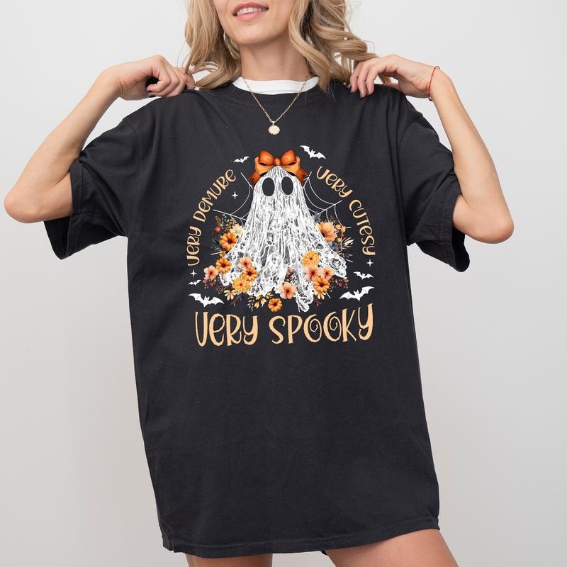 Comfort Colors Very Demure Very Cutesy Very Spooky Shirt, Spooky Season Graphic Printed Tee, Demure Ghost Halloween Unhinged Shirt, Funny T-shirt For Women, Cutesy Ghost Shirt, Halloween Gift, Womenswear, Cotton Fabric Relaxed Fit Chic Style