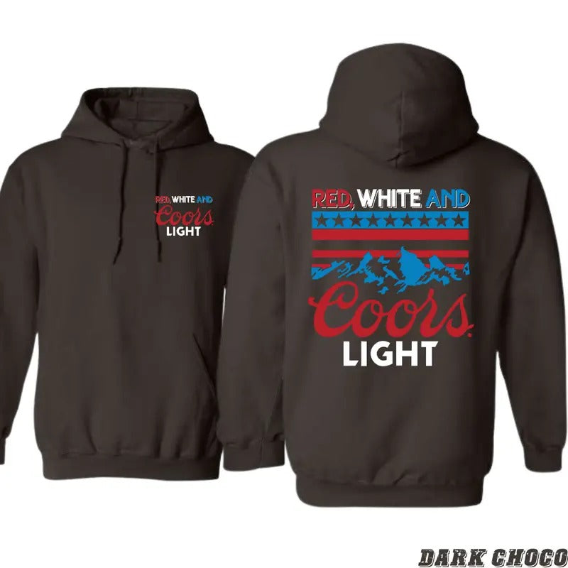 Coors Light Hoodie - Red, White, and Blue Stars and Stripes Design with Iconic Mountain Logo, Perfect for Beer Lovers and Outdoor Enthusiasts, Cozy and Stylish Apparel to Celebrate Your Love for Coors Light Menswear Sweaters