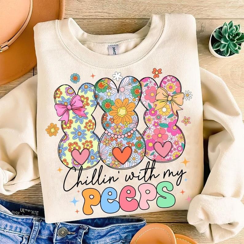 Coquette Easter Bunny Floral Sweatshirt Retro Easter Girly Easter Kids Bow Bunny Spring Floral