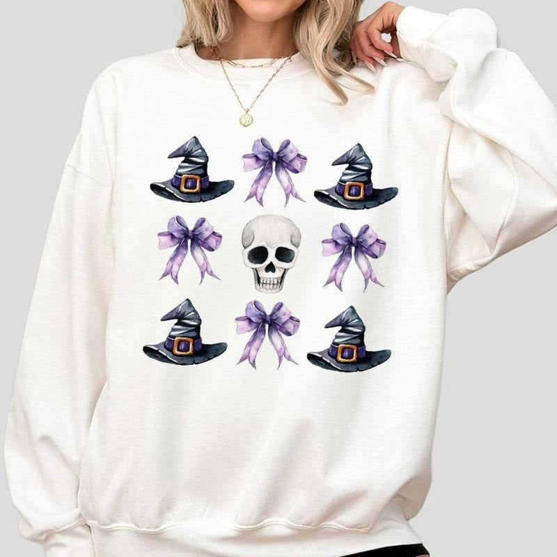 Coquette Halloween Sweatshirt, Witchy Halloween T-shirt, Skeleton Halloween Sweatshirt, Spooky Season Sweatshirt, Fall T-shirt, Shirt For Women, Trendy Halloween Sweatshirt, Women's Tops, Fall Sweatshirt, Retro Halloween T-shirt
