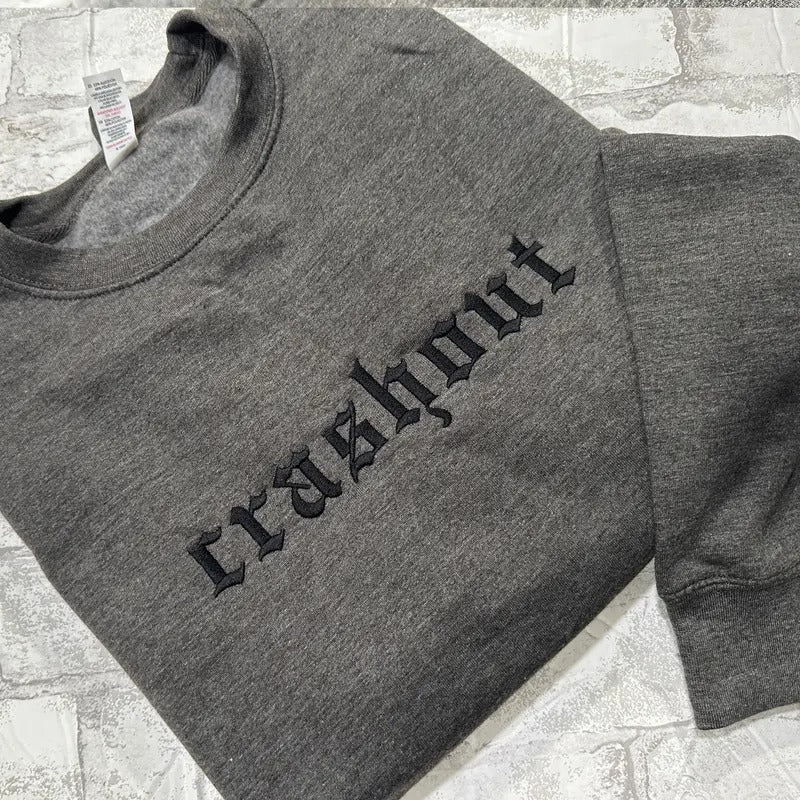 Crashout Embroidered Crewneck Sweatshirt Alternative Fashion Long Sleeve Cotton Tops Menswear Unisex Casual Tropical All Seasons