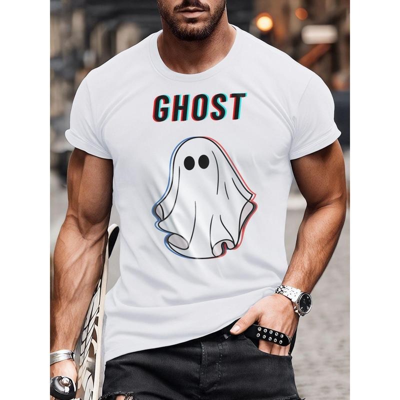 Crew neck T-shirt, simple fashion, ghost, men's short sleeve top Made in USA