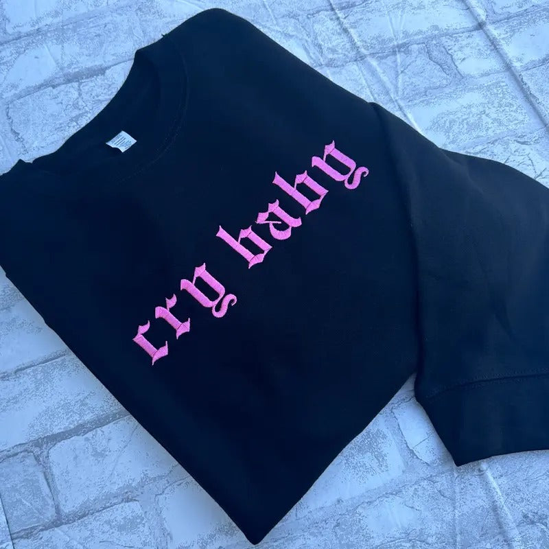 Cry Baby Embroidered Crewneck Sweatshirt Unisex Pullover Long Sleeves Long Sleeves