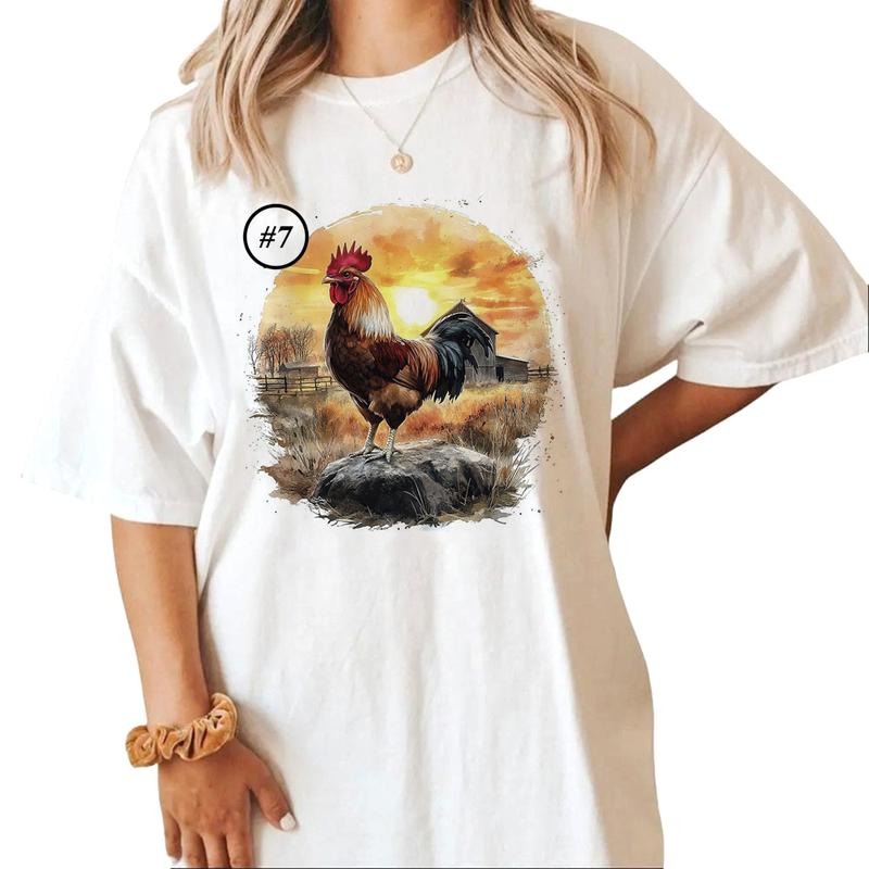 Custom Sunrise and Rooster Cute Chicken Watercolor Farm Yard Coop Graphics Unisex T-shirt Sweatshirt Hoodie Design all 1 Cotton Womenswear