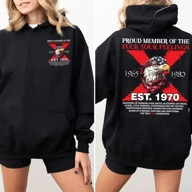 Custom Year Generation X Eagle Hoodie New Version, Fafo Generation, Raised on Hose Water and Neglect, 100% Cotton, Two-Sided Design Shirt Unisex