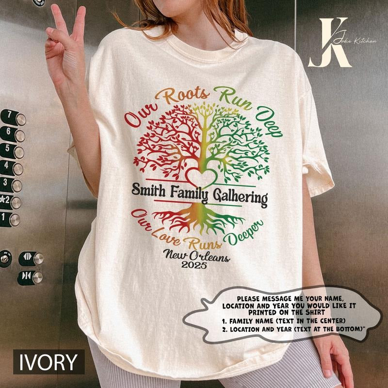 Customizable Family Reunion Shirts, Our Roots Run Deep with Heart Family Group Shirt, Family Matching Vacation Shirts, Unisex, Kids, Babies