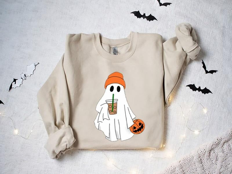 Cute Ghost Shirt, Halloween Ghost Coffee Shirt, Bougie Ghost Shirt, Halloween Gifts, Halloween Crewneck, Ghost Sweatshirt, Halloween Sweater, 2024 Happy Halloween,Retro Spooky Season, Halloween 2024 Sweatshirtstyle{n002}2
