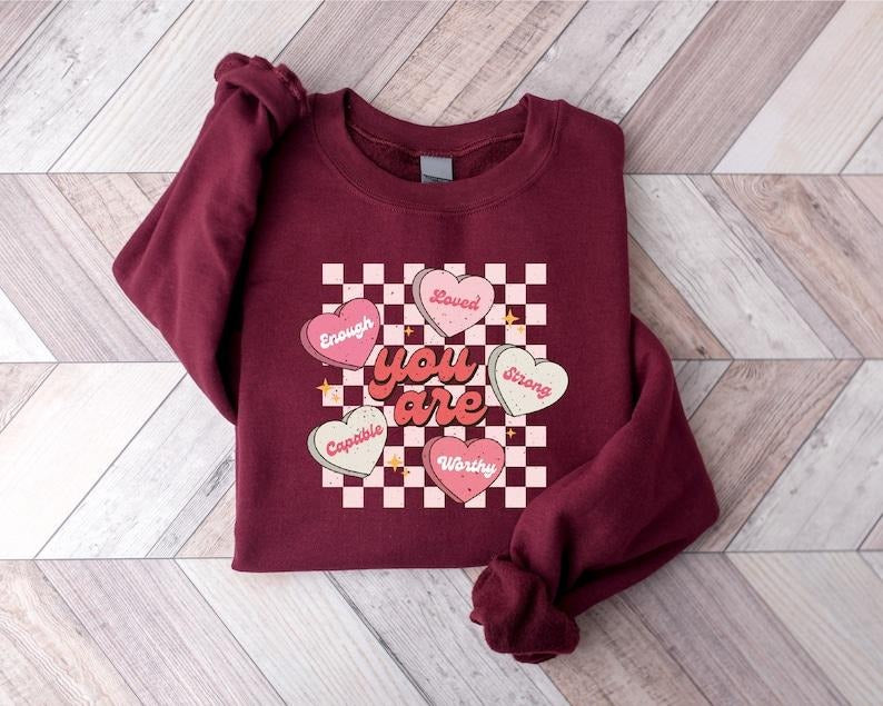 Cute Teacher Valentine Sweatshirt, Retro Heart Sweatshirt, Women's Valentines Day Sweatshirt, Love Valentine funny Hoodie and Sweater; T-shirt Cotton Womenswear