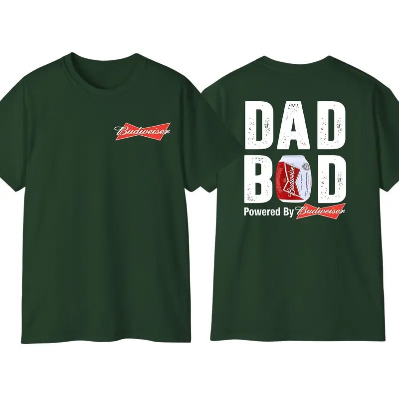 Dad Bod Powered By Budweiser 2 Sided T-Shirt, Graphic Tees For Men For Woman, Trendy Sweatshirt Hoodie Classic Crewneck