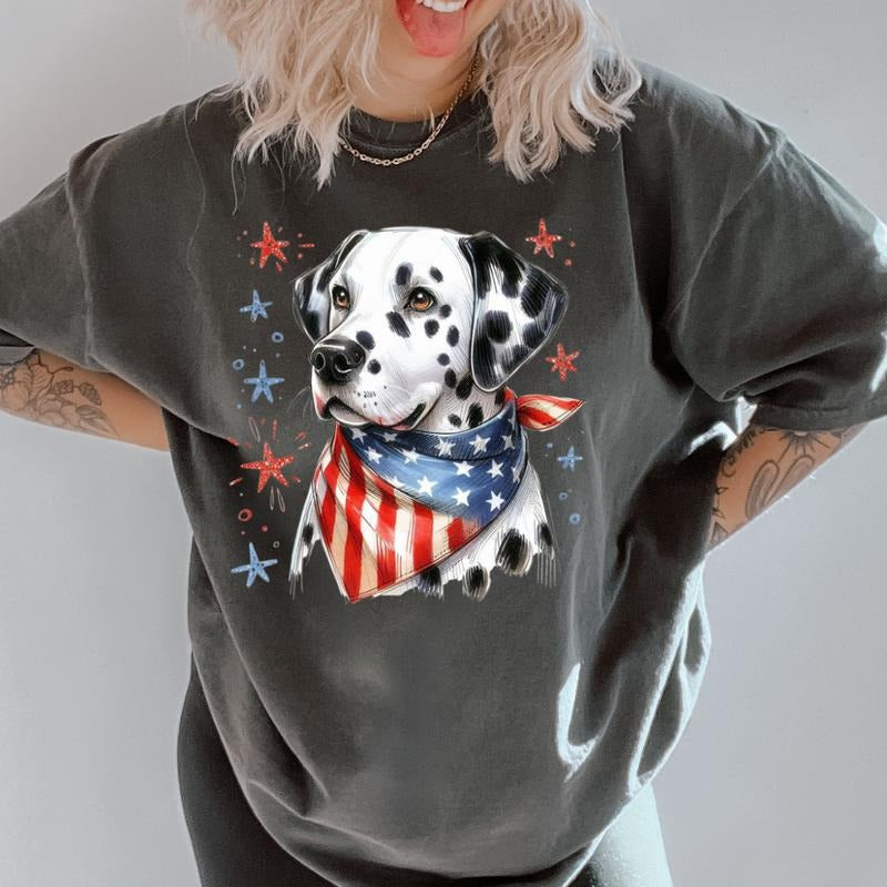 Dalmation Patriotic Dog Shirt ~ Unisex Apparel Relaxed Fit Printed In The USA Clothing Womenswear Casual Comfort Cotton Top Athletic Boho Chic