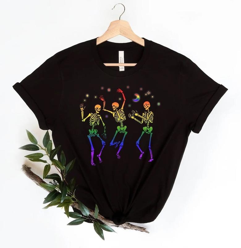 Dancing Skeleton Rainbow Shirt, skeleton sweatshirt, Dancing Skeletons, halloween shirt, LGBTQ Shirt, Trans Shirt, Pride Ally, Pride Month T-shirt, sweater and Hoodie