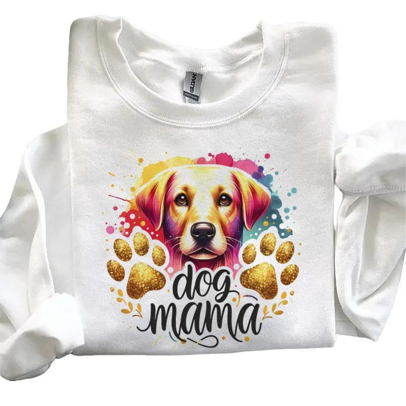 Dog Mama Sweatshirt Dog T-Shirt Sweatshirt Gold Glitter Paw Puppy Dog Lover Hoodie T-shirt Unisex