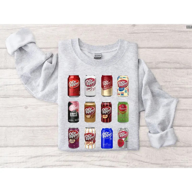 Dr.Pepper Sweatshirt, Dr.pepper Cans Sweatshirt, Retro Crewneck, Gift For Lovers, Cotton, Trendy Womenswear Top