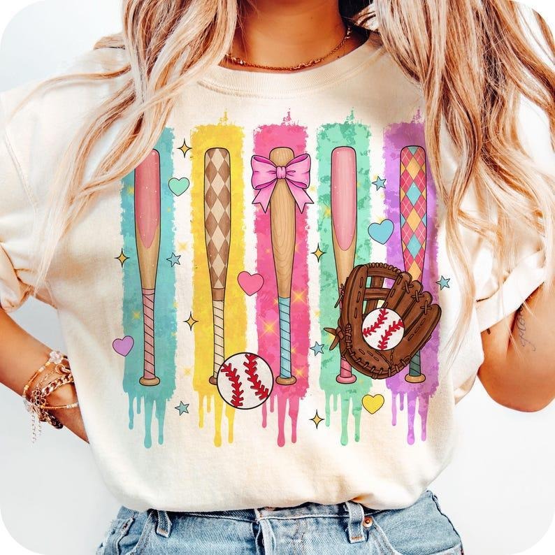 Dripping Baseball Coquette Tee, Preppy Ice Cream Design, Sporty Mama Look, shirt for women