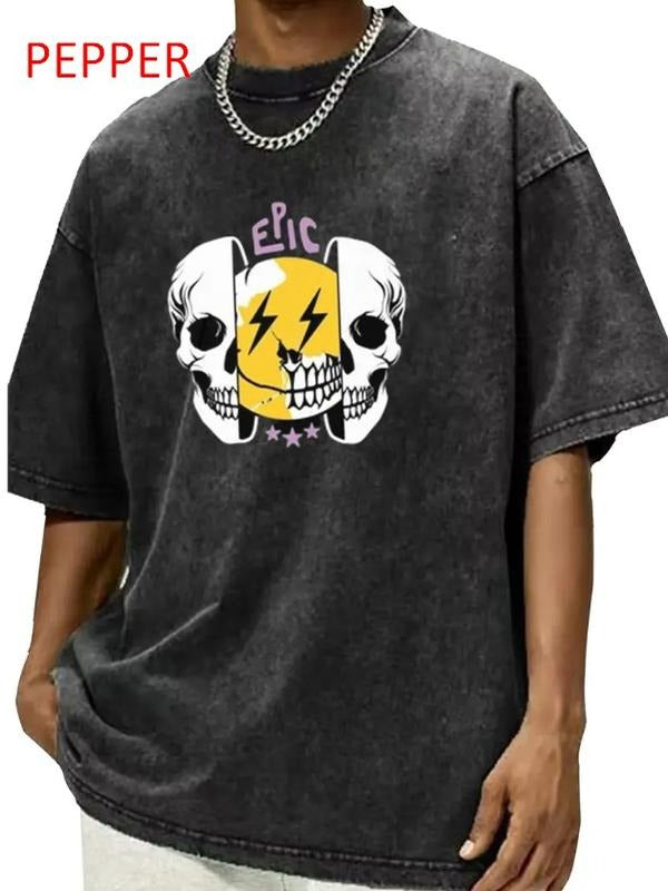 Epic Skull Face Graphic Tee, Bold Skull Design Shirt, Y2K Tee, Edgy Casual T-Shirt, Trendy Streetwear Apparel for Men and Women