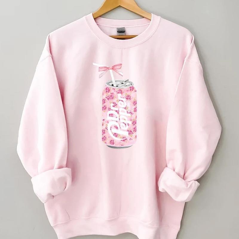 Floral Dr Pepper T-Shirt Sweatshirt, Dr Pepper Bow Crewneck, Dr Pepper Pink Bow Shirt, Y2k Crewneck, Cute Baby Pink Bow Tee, Trendy Soda Can With Roses
