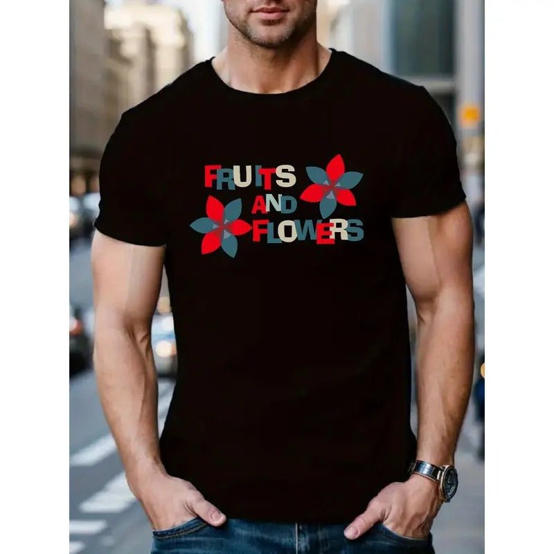 Fruits and Flowers Graphic T-Shirt - Men's Casual Short Sleeve Top MADE IN USA