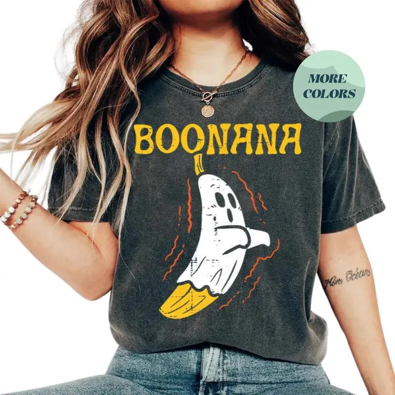 Funny Ghost Bananas T-shirt, Spooky Cute Boo Ghost Design, Halloween Tee, Perfect for Ghost Bananas Lovers, Gift Lover Ghost Cute, Gift for Him, Gift for Her - Trending, Crew Neck, T-shirt Top Tshirt Streetwear