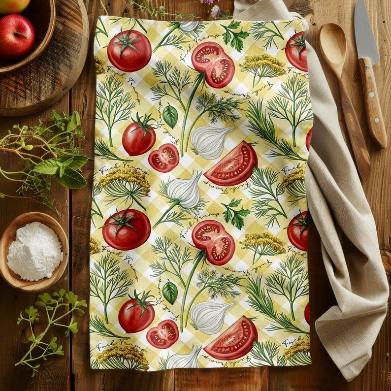 Funny Subtle F Trump Fennel, Dill, Tomato Tea Towels, Anti Trump Salad Mother's Day, Kitchen Decor, Housewarming Gift, Cotton Or Poly Blendstyle{n002}2