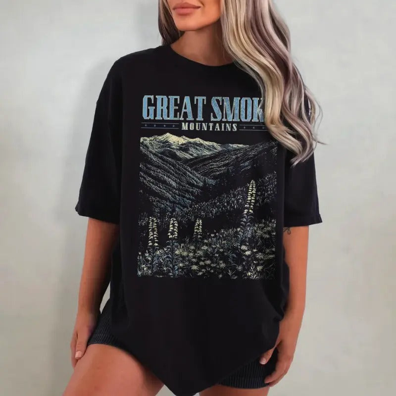 Great Smoky Mountains Shirt, Wildflower Washed T-Shirt, Retro Tennessee Tshirt, Oversized National Park Shirt, Nature Graphic Tee