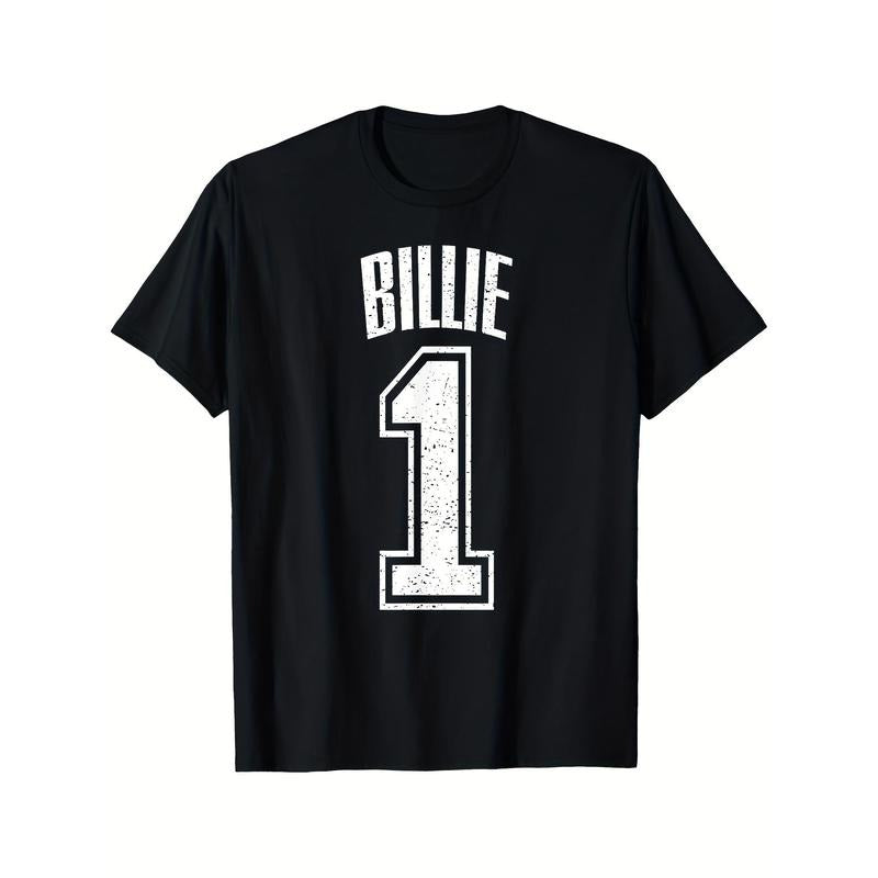 Greatest Fan Billie Supporter Number Printed T-shirt - Comfortable, Breathable, Casual Short Sleeve for Daily Wear, All Season, Black for Men Made in USA
