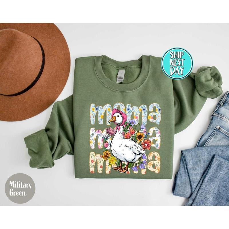 Groovy Mama Goose Floral Sweatshirt, Retro Groovy Mama Goose Floral Sweater, Floral Mama Goose Hoodie, Mama Goose Sweater, Mama Gift-MM375