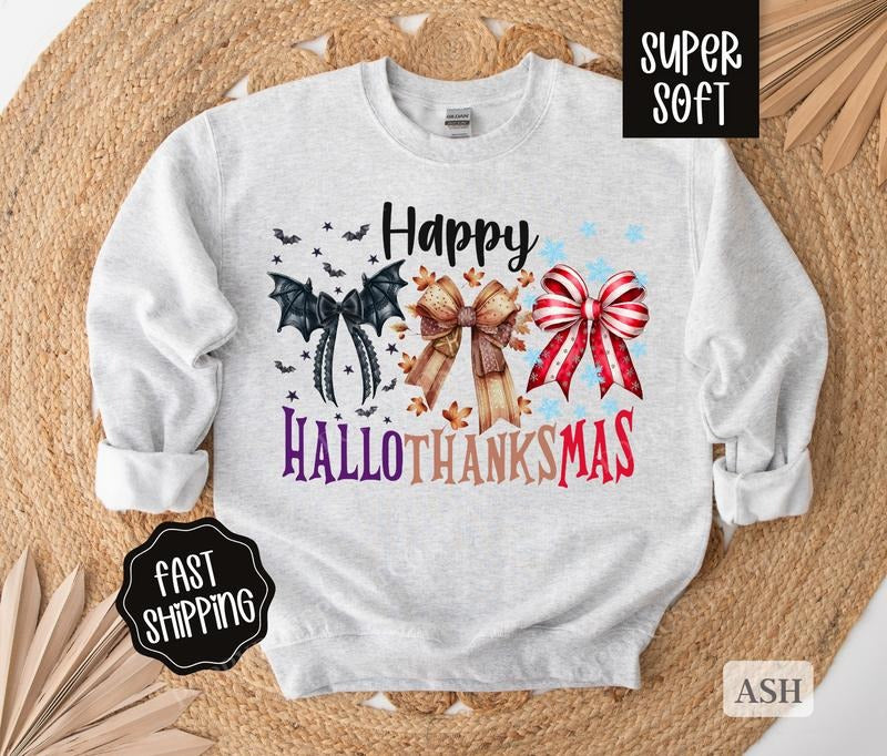 Hallothankmas Sweatshirt, Christmas Sweater, Halloween Sweatshirt, Women's Holiday Crewneck